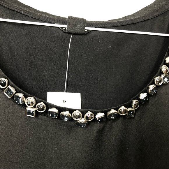 Ann Taylor Size Small Tank Top Black Sparkle Rhinestone Studded Loose Flowy NWT - Picture 2 of 4